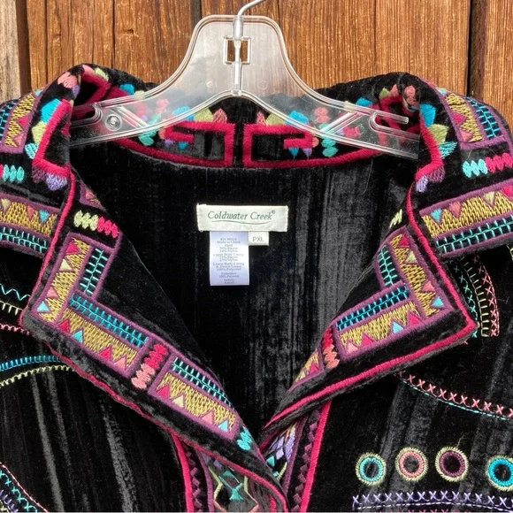 Vintage 90s Coldwater Creek crushed velvet boho embroidered blazer - Picture 3 of 10